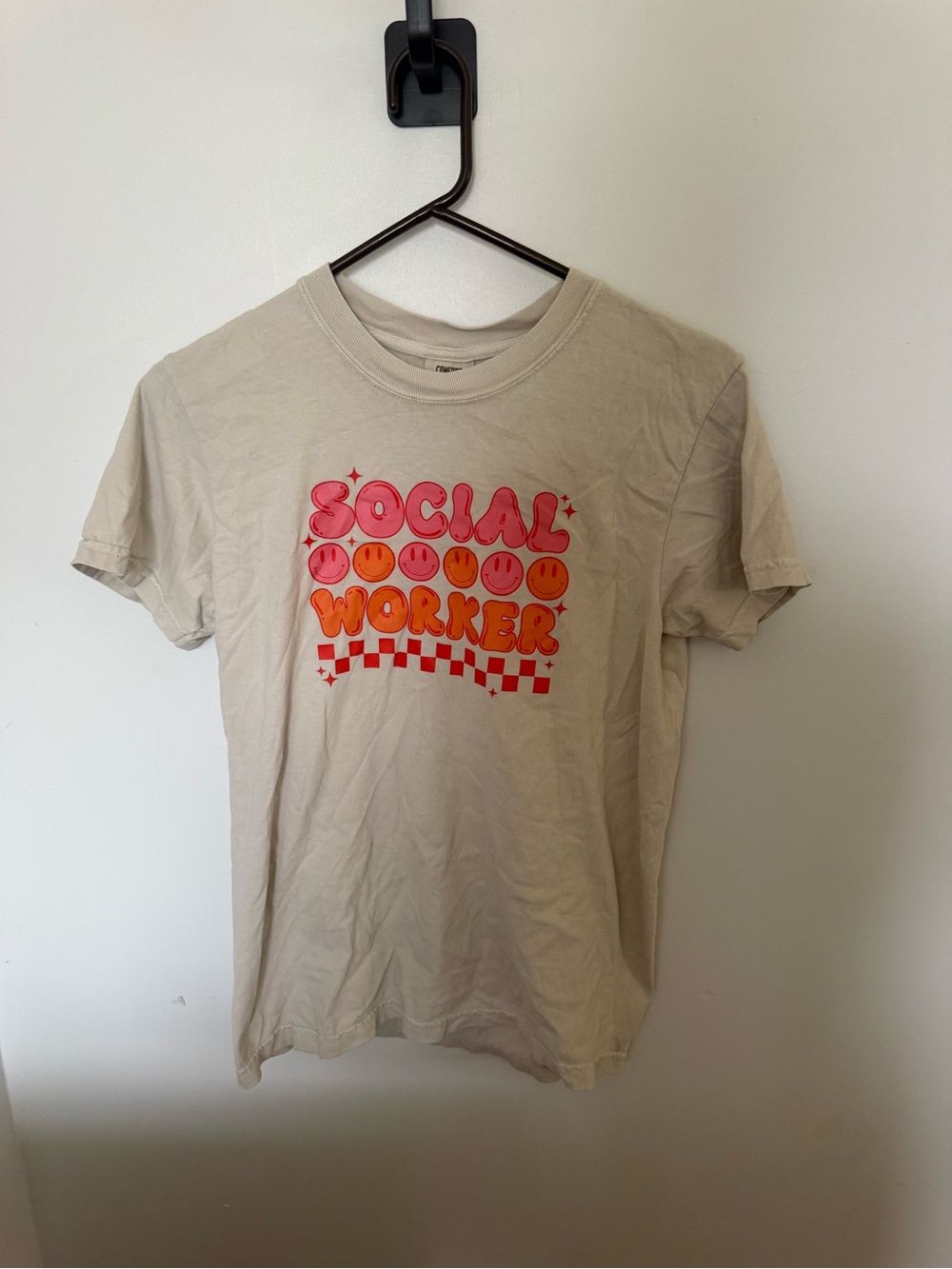 Comfort Colors Cream Tee with Pink & Orange 'Social Worker' Graphic